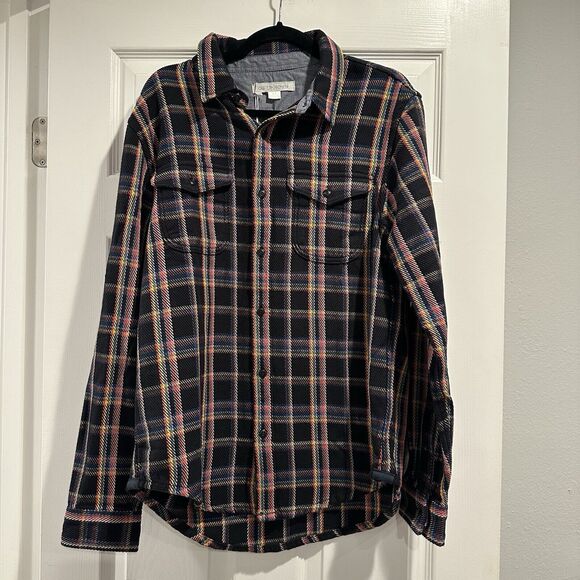 Outerknown Blanket Shirt True Black Rainbow Plaid Size Medium NWT